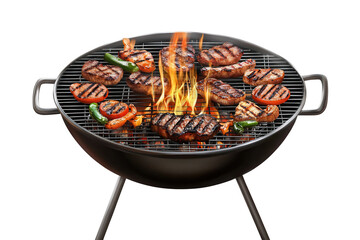 Barbecue grill with sizzling meats and vegetables on the grill, creating a vibrant scene of outdoor cooking fun