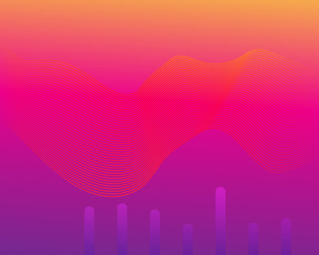 Vibrant gradient background with abstract wavy lines and bar chart elements