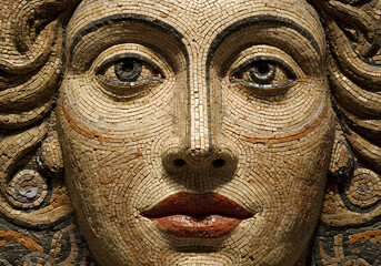 Close-Up of a Sculptural Female Face: Detailed Texture and Expression