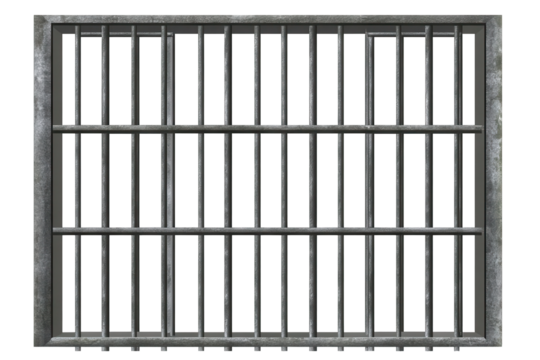 Prison bars isolated on a transparent background showcasing the constraints and confinement associated with incarceration and the justice system
