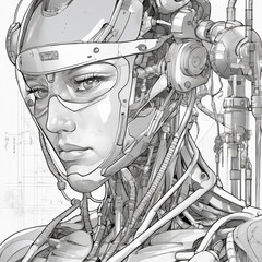 Monochrome Anime Character in Medical Illustration Style