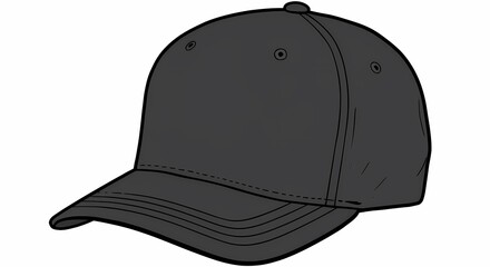 Fototapeta premium Black Baseball Cap with Curved Brim and Six Panel Design for Casual Wear