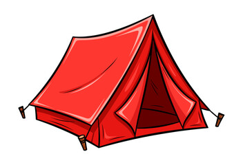 Bright Red Camping Tent Vector illustration isolated. Hiking equipment outdoor activity.