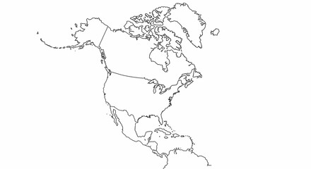 Fototapeta premium Minimalist Map Outline of North and South America with Simple Black Lines