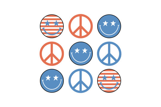 Patriotic Peace Signs and Stars Round Icon Set – 4th of July SVG T shirt Design