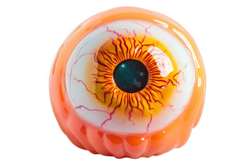 Brightly colored Halloween eye jelly created for festive decorations and treats, featuring an intricate design of veins and vibrant colors ideal for spooky gatherings