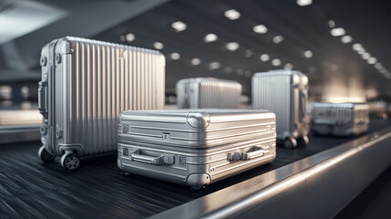 family suitcase travels on airport
