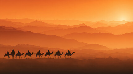 traveling nomad caravan on dessert