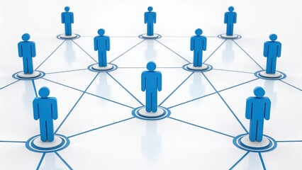 Abstract network connection with blue human icons on white