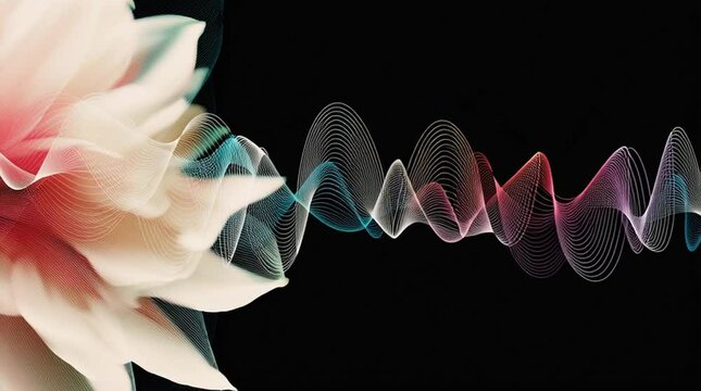 Abstract graphic representation of violin sound waves, with elegant, flowing lines on a dark background.

