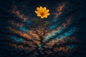 Flower Growing Through Glitched Ground with Data Fractals

