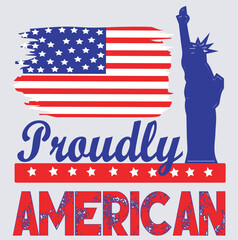 USA Independence Day t shirt design silhouette vector art illustration, statue of liberty with American flag