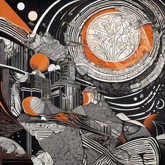 Linocut Style Concept Art with Projection Mapping: Innovative Digital Art