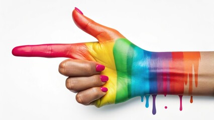 A hand painted in rainbow colors isolated on white background