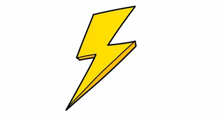 Bright Yellow Lightning Bolt Icon on White Background for Electricity Power or Energy Symbols