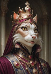 Antropomorfismo, furry, gato, retrato, arte, mujer, elegante, ornamenta, corona