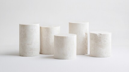 Four cylindrical white pedestals