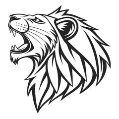 Roaring Lion Head – Black and White Wild Animal Vector