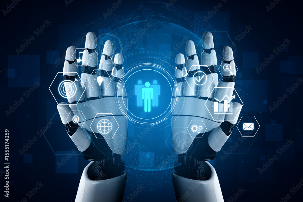 Poster ai coordinating business teamwork, analyzing team communication, enhancing productivity, and alignin