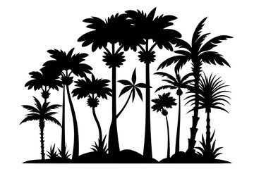 coconut and Palm Tree Silhouette Vector Set – Tropical Beach and Island Nature Illustrations