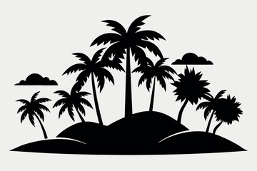 coconut and Palm Tree Silhouette Vector Set – Tropical Beach and Island Nature Illustrations