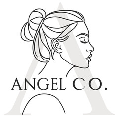 Elegant Line Art Logo of Angel Co. Featuring a Woman