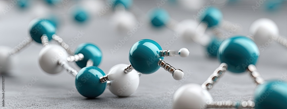 Poster close-up view of a turquoise dna model highlighting the double helix structure with a blurred backgr