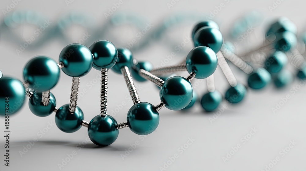 Poster close-up view of a turquoise dna model highlighting the double helix structure with a blurred backgr