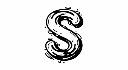 Obraz premium Stylized Artistic Letter S Black Ink Drawing on White Background