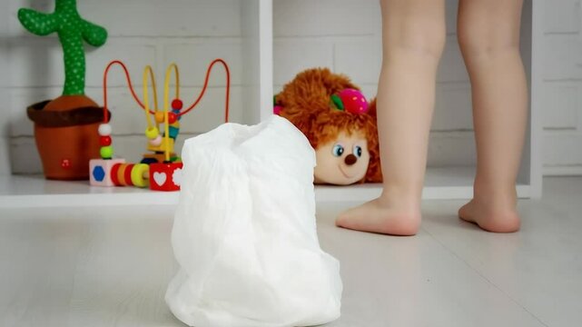 Child sitting on potty. Toddler potty trained