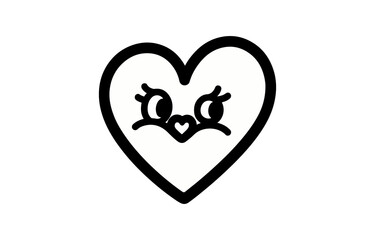 Cute Heart Character with Eyes and Lashes in Black Outline on Transparent Background