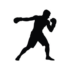Silhouette of a boxer throwing a punch, determined and focused in action