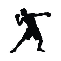 Silhouette of a determined boxer throwing a punch in mid combat