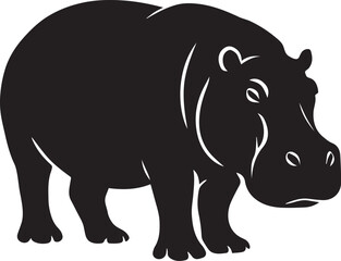 Obraz premium Hippo Silhouette Vector Art, Bold Black and White Wildlife Illustration.