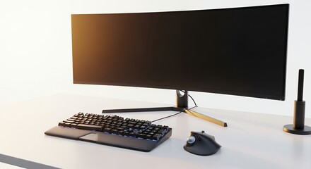 Modern Gaming Setup with Ultrawide Monitor Keyboard and Mouse