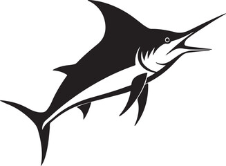 marlin fish silhouette, black and white silhouette, vector and illustration