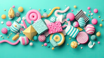 Obraz premium Colorful abstract shapes on a mint green background.