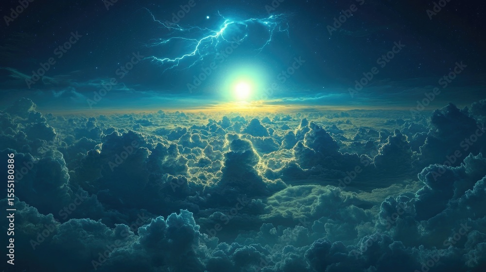 Poster sublime celestial view of clouds and lightning.