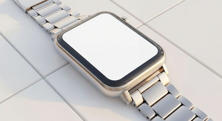Smartwatch Mockup Blank Screen Metal Band White Background