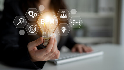 Business Process Management concept showing workflow analysis, process optimization, team...