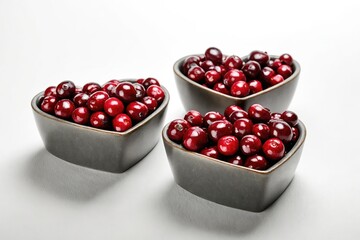 Three square bowls holding cranberries
