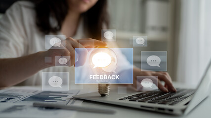 Customer or business team feedback system highlighting comments, opinions, evaluations, reviews,...