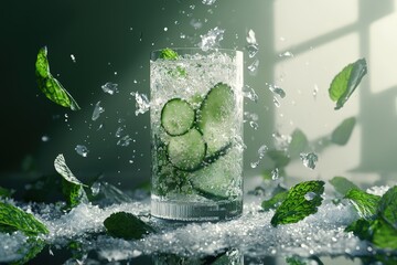 Icy Cucumber and Mint Refresher with Crushed Ice