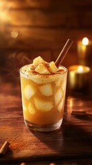 Spiced Apple and Cinnamon Mocktail in a Rustic Setting