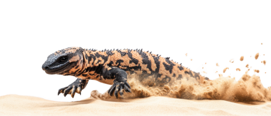 Running lizard on sand transparent background cutout desert environment wildlife concept