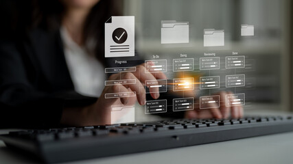 Task management workflow dashboard visualizing to-do lists, ongoing tasks, review status, and...