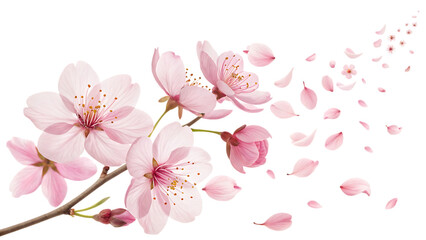 Beautiful floral overlay with flying pink petals isolated on a white background PNG.AI GENERATED 