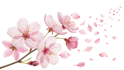 Beautiful floral overlay with flying pink petals isolated on a white background PNG.AI GENERATED 