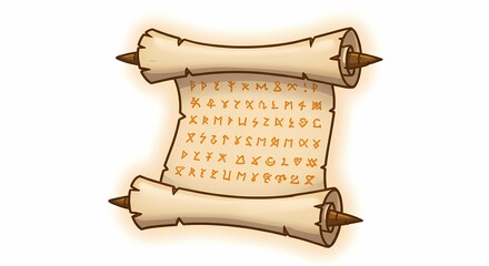 Ancient Scroll with Runes on Wooden Poles in Fantasy Style