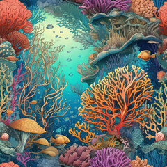 Art Nouveau Alien Coral Reef Botanical Illustration